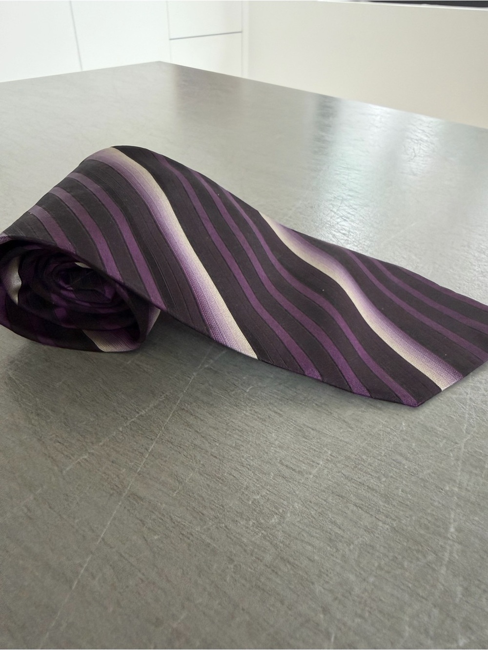 Hugo Boss Purple and Black Striped Silk Tie